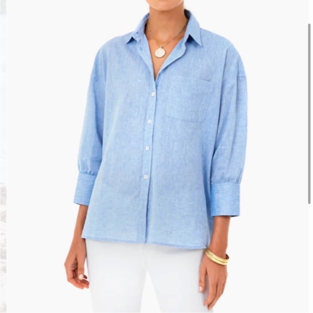 NWT Pomander Place Tuckernuck Blue Oxford Adair Boyfriend Shirt